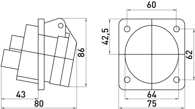 Industrial socket FOR PANEL E.SOCKET.PRO.5.16.WALL, 5P., 380 V, 16 A (415), E.NEXT