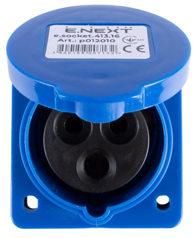 Industrial socket FOR PANEL E.SOCKET.PRO.3.16.WALL, 3P., 220 V, 16 A (413), E.NEXT