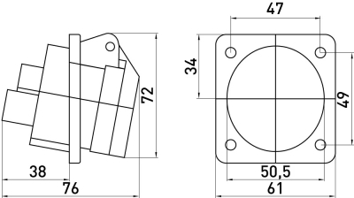 Industrial socket FOR PANEL E.SOCKET.PRO.3.16.WALL, 3P., 220 V, 16 A (413), E.NEXT