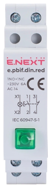 BUTTON WITH INDICATOR FOR DIN RAIL E.PBIF.DIN.GREEN, GREEN E.NEXT
