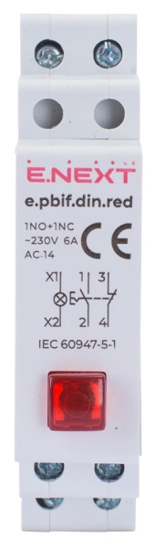 BUTTON WITH INDICATOR FOR DIN RAIL E.PBIF.DIN.RED, RED E.NEXT