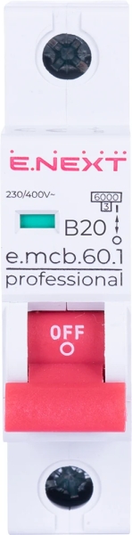 MODULARER LEISTUNGSSCHALTER E.MCB.PRO.60.1.B 20 NEU, 1P, 20A, IN, 6KA, NEU E.NEXT