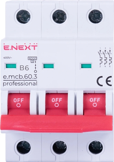 ÎNTRERUPTOR AUTOMAT MODULAR E.MCB.PRO.60.3.B 6 NOU, 3P, 6A, INTRARE, 6KA, NOU E.NEXT
