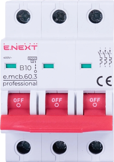 ÎNTRERUPTOR AUTOMAT MODULAR E.MCB.PRO.60.3.B 10 NOU, 3P, 10A, INTRARE, 6KA, NOU E.NEXT