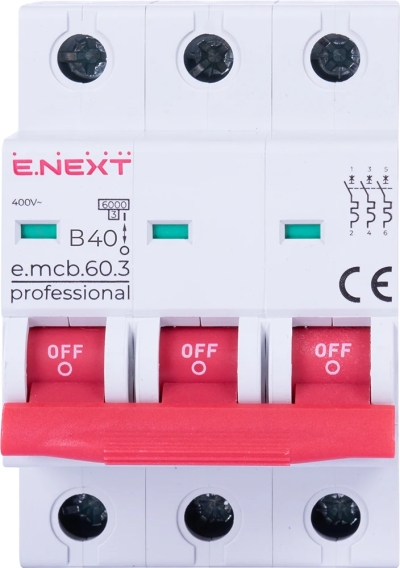 MODULAR CIRCUIT BREAKER E.MCB.PRO.60.3.B 40 NEW, 3P, 40A, IN, 6KA, NEW E.NEXT