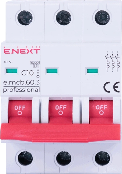 MODULARER LEISTUNGSSCHALTER E.MCB.PRO.60.3.C 10 NEU, 3P, 10A, C, 6KA NEU E.NEXT