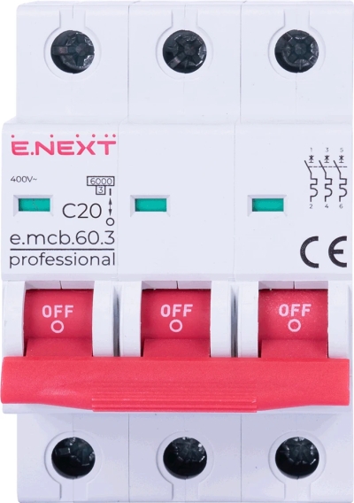MODULARER LEISTUNGSSCHALTER E.MCB.PRO.60.3.C 20 NEU, 3P, 20A, C, 6KA NEU E.NEXT