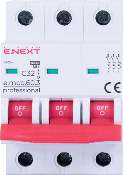 Modular circuit breaker E.MCB.PRO.60.3.C 32 NEW, 3P, 32 A, C, 6 kA NEW, E.NEXT