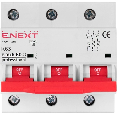 MODULAR CIRCUIT BREAKER E.MCB.PRO.60.3.K 63 NEW, 3P, 63A, K, 6KA NEW E.NEXT