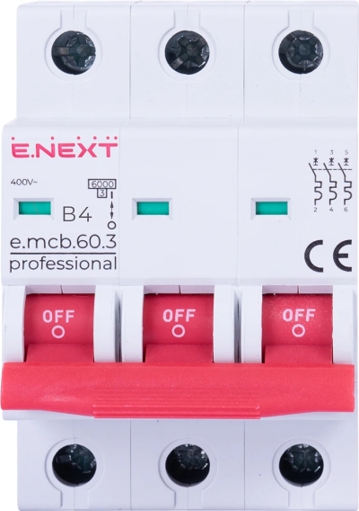 Modular circuit breaker E.MCB.PRO.60.3.B 6 NEW, 3P, 4 A, IN, 6 kA, NEW, E.NEXT