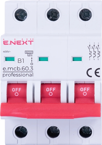 Modular circuit breaker E.MCB.PRO.60.3.B 1 NEW, 3P, 1 A, IN, 6 kA, NEW, E.NEXT