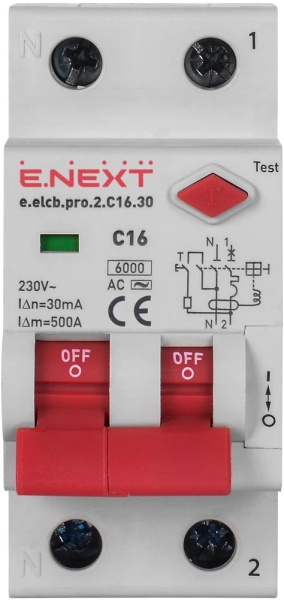 ERDBEBENSCHUTZSCHALTER MIT ÜBERSTROMSCHUTZ E.ELCB.PRO.2.C16.30, 2P, 16A, C, 30MA, MIT GETEILTEM GRIFF E.NEXT