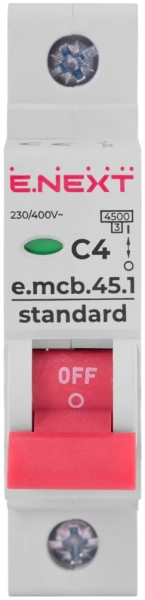 ÎNTRERUPTOR AUTOMAT MODULAR E.MCB.STAND.45.1.C4, 1P, 4A, C, 4.5 KA E.NEXT