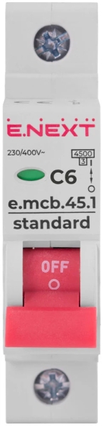 ÎNTRERUPTOR AUTOMAT MODULAR E.MCB.STAND.45.1.C6, 1P, 6A, C, 4.5 KA E.NEXT