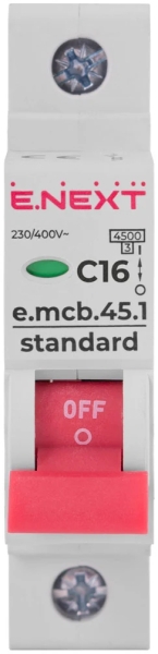 ÎNTRERUPTOR AUTOMAT MODULAR E.MCB.STAND.45.1.C16, 1P, 16A, C, 4.5 KA E.NEXT