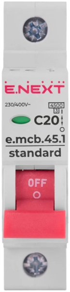ÎNTRERUPTOR AUTOMAT MODULAR E.MCB.STAND.45.1.C20, 1P, 20A, C, 4.5 KA E.NEXT