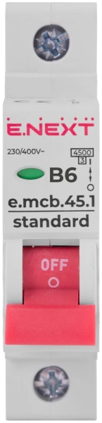 ÎNTRERUPTOR AUTOMAT MODULAR E.MCB.STAND.45.1.B6, 1P, 6A, B, 4.5 KA E.NEXT
