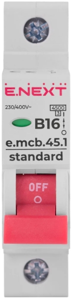 ÎNTRERUPTOR AUTOMAT MODULAR E.MCB.STAND.45.1.B16, 1P, 16A, B, 4.5 KA E.NEXT