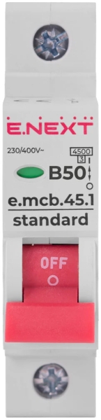 Întrerupător modular e.mcb.stand.45.1.B50, 1P, 50 A, B, 4.5 kA E.NEXT