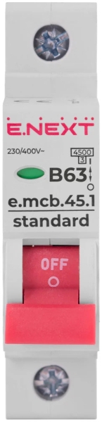 Modular circuit breaker e.mcb.stand.45.1.B63, 1P, 63 A, B, 4.5 kA E.NEXT
