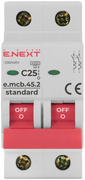 Modular circuit breaker E.MCB.STAND.45.2.C25, 2P, 25 A, C, 4.5 kA, E.NEXT