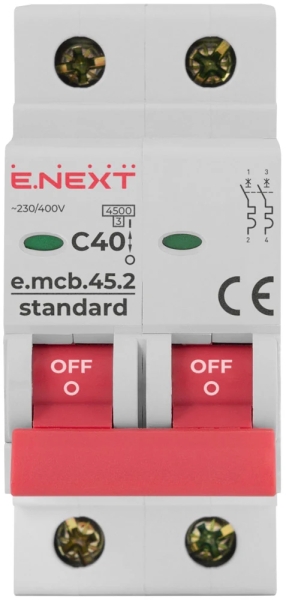 Modular circuit breaker E.MCB.STAND.45.2.C40, 2P, 40 A, C, 4.5 kA, E.NEXT