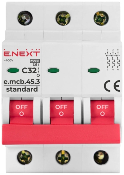 Modular circuit breaker E.MCB.STAND.45.3.C32, 3P, 32 A, C, 4.5 kA, E.NEXT