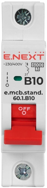 Modular circuit breaker E.MCB.STAND.60.1.B10, 1P, 10 A, B, 6 kA, E.NEXT