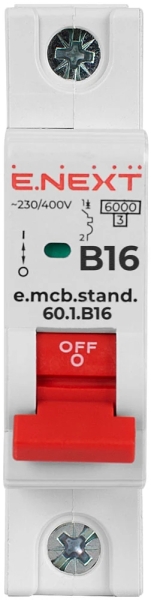 Modular circuit breaker E.MCB.STAND.60.1.B16, 1P, 16 A, B, 6 kA, E.NEXT