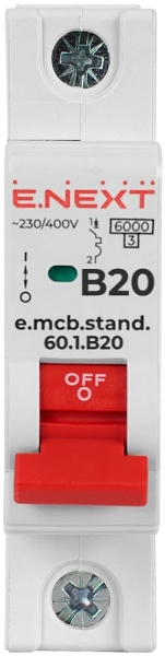 ÎNTRERUPTOR AUTOMAT MODULAR E.MCB.STAND.60.1.B20, 1P, 20A, B, 6 KA E.NEXT