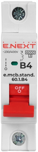 Modular circuit breaker E.MCB.STAND.60.1.B4, 1P, 4 A, B, 6 kA, E.NEXT