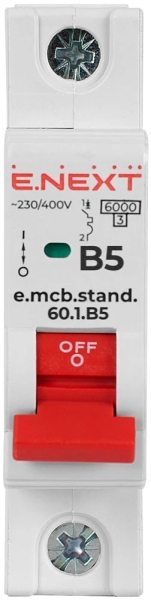 MODULAR CIRCUIT BREAKER E.MCB.STAND.60.1.B5, 1P, 5A, B, 6 KA E.NEXT