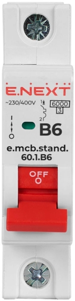 Modular circuit breaker E.MCB.STAND.60.1.B6, 1P, 6 A, B, 6 kA, E.NEXT