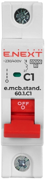 Modular circuit breaker E.MCB.STAND.60.1.C1, 1P, 1 A, C, 6 kA, E.NEXT