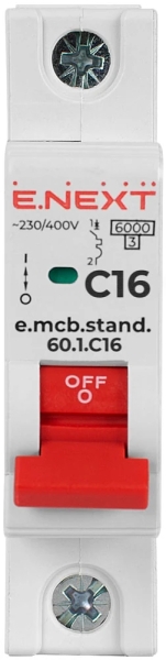 Modular circuit breaker E.MCB.STAND.60.1.C16, 1P, 16 A, C, 6 kA, E.NEXT