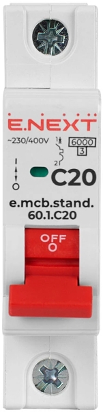Modular circuit breaker E.MCB.STAND.60.1.C20, 1P, 20 A, C, 6 kA, E.NEXT