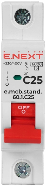 Modular circuit breaker E.MCB.STAND.60.1.C25, 1P, 25 A, C, 6 kA, E.NEXT