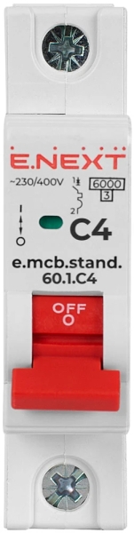 Modular circuit breaker E.MCB.STAND.60.1.C4, 1P, 4 A, C, 6 kA, E.NEXT