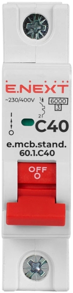 Modular circuit breaker E.MCB.STAND.60.1.C40, 1P, 40 A, C, 6 kA, E.NEXT