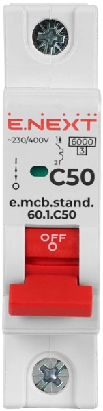 Modular circuit breaker E.MCB.STAND.60.1.C50, 1P, 50 A, C, 6 kA, E.NEXT