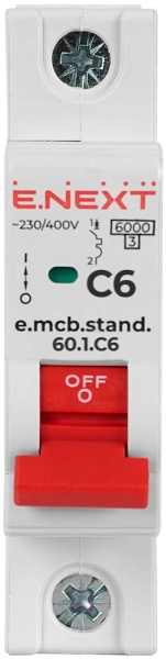 Modular circuit breaker E.MCB.STAND.60.1.C6, 1P, 6 A, C, 6 kA, E.NEXT