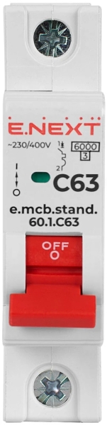 Modular circuit breaker E.MCB.STAND.60.1.C63, 1P, 63 A, C, 6 kA, E.NEXT