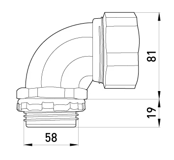 RACORD DE INTRARE UNGHI E.MET.SUPORT UNGHI SLDX.50 PENTRU MANȘON METALIC /CORUPTIE/ 50MM E.NEXT
