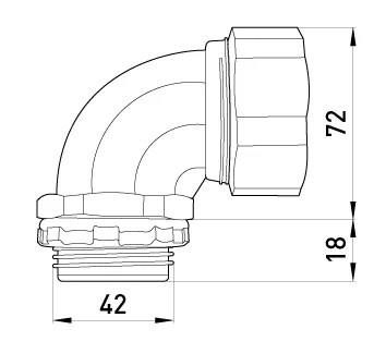 ВХОДНА МУФА ЪГЛОВА E.MET.ANGLE.STAND.SLDX.38 ЗА МЕТАЛОРЪКАВ /ГОФРА/ 38MM E.NEXT