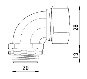 ВХОДНА МУФА ЪГЛОВА E.MET.ANGLE.STAND.SLDX.12 ЗА МЕТАЛОРЪКАВ /ГОФРА/ 12MM E.NEXT