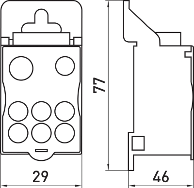 Distribution blocks E.SN.PRO.160 FOR din-rail, 160 A (input 1*10-70, 1*6-16 mm²/output 6*2,5-16 mm²), E.NEXT