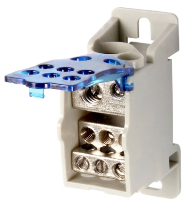 Distribution blocks E.SN.PRO.125 FOR din-rail, 125 A (input 1*10-35, 1*6-16 mm²/output 6*2,5-16 mm²), E.NEXT