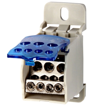 Distribution blocks E.SN.PRO. 80 FOR din-bar, 80 A (input 1*6,,,16 mm²/output 4*2,5...6, 2*2,5...16 mm²), E.NEXT