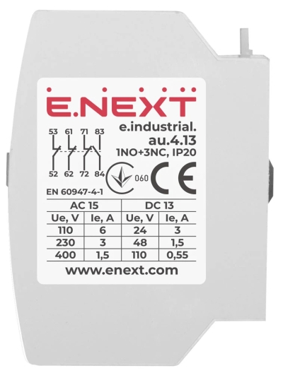 ДОПЪЛНИТЕЛНЕН КОНТАКТ E.INDUSTRIAL.AU.4.13, 1NO+3NC E.NEXT