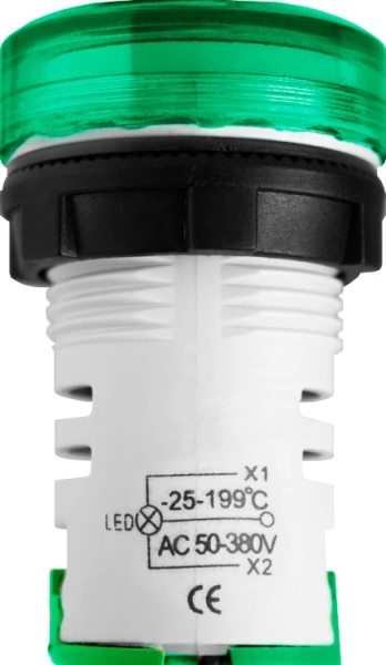 Temperature indicator LED E.AD22.TEMP, Ø22MM, AC 80-380 V, -25…+199 °c GREEN, E.NEXT